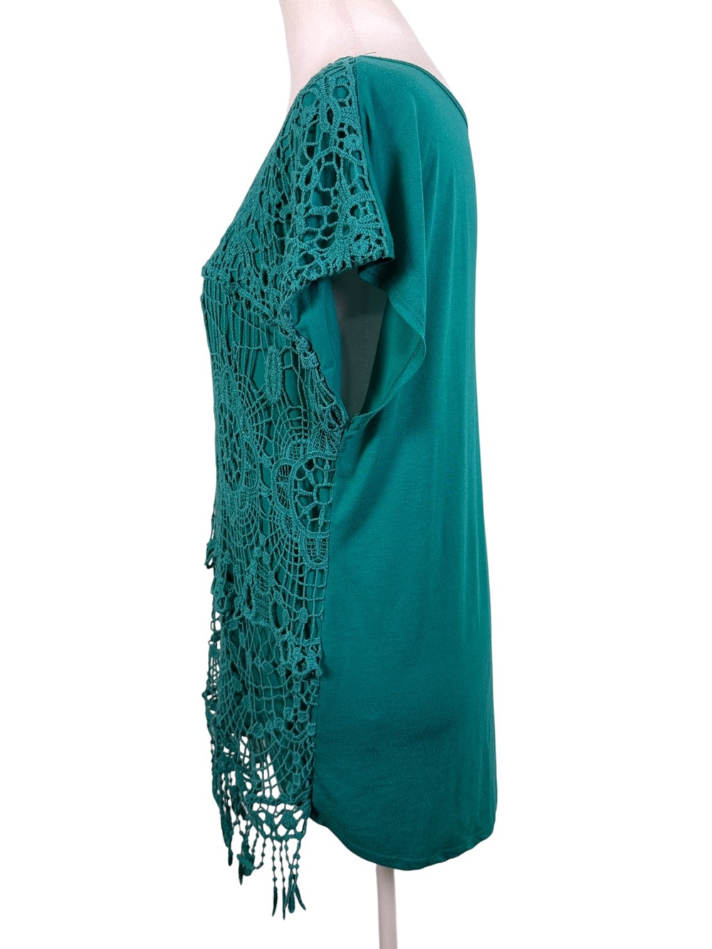 Signature Studio Teal Crochet Lace Fringe Boho Tunic Top M - Picture 7 of 11